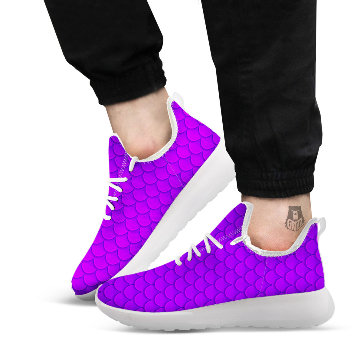 Mermaid Scales Purple Print Pattern White Athletic Shoes-grizzshop