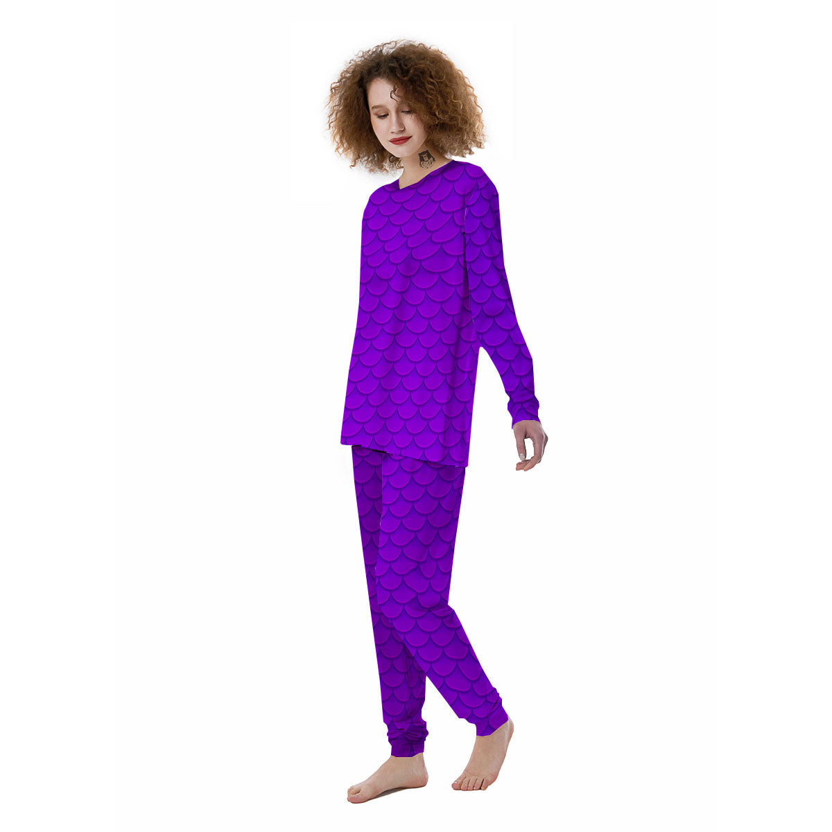 Mermaid Scales Purple Print Pattern Women's Pajamas-grizzshop