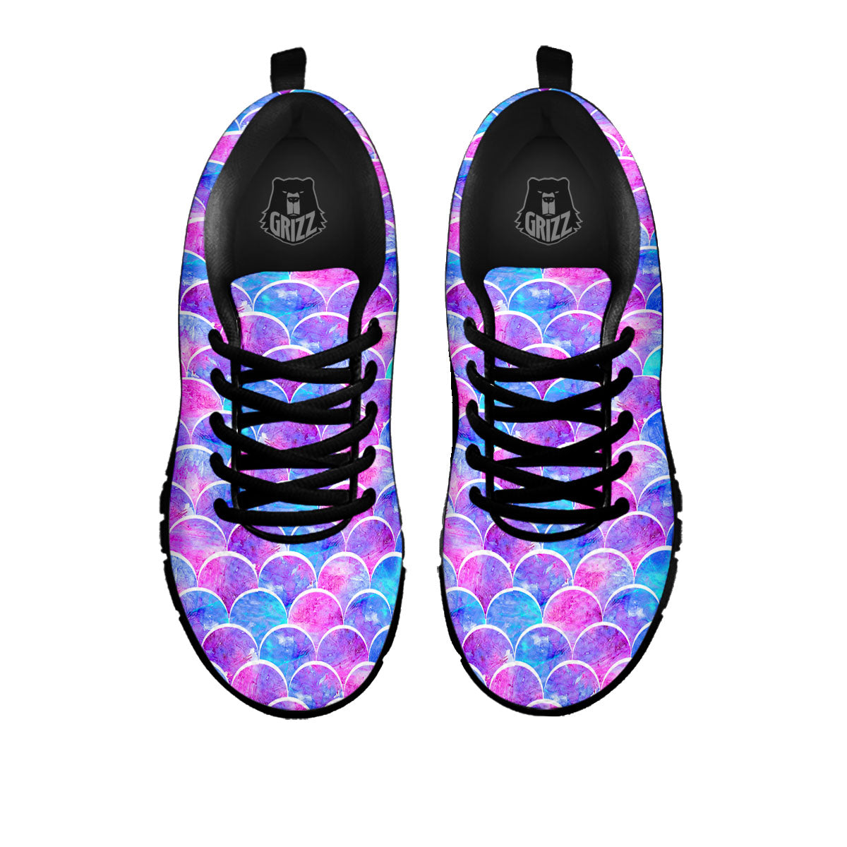 Mermaid Scales Sea Blue Print Pattern Black Sneaker-grizzshop