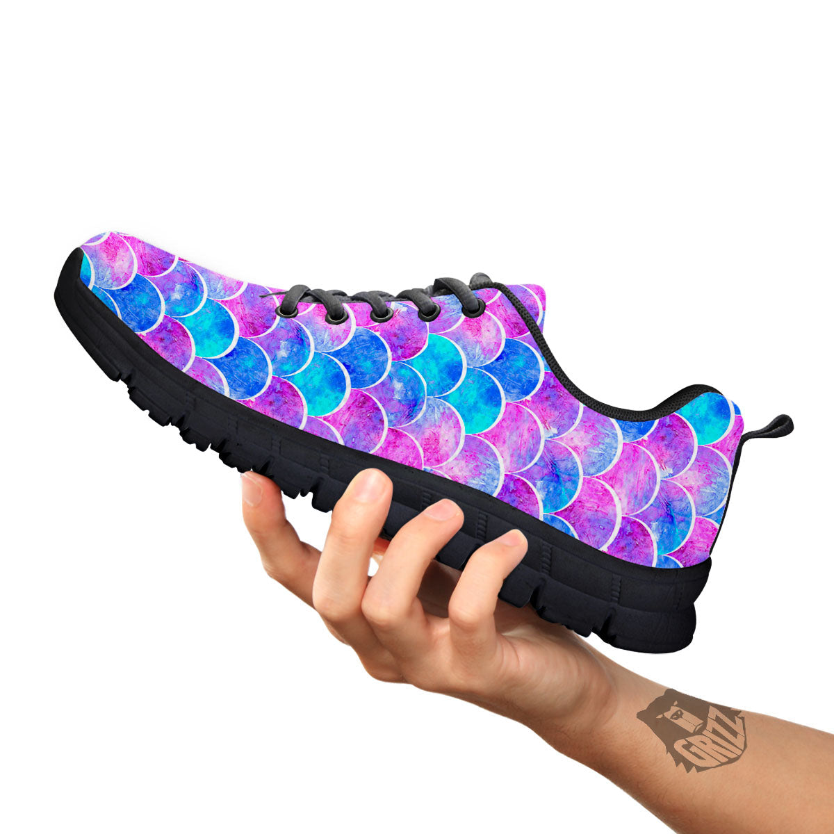 Mermaid Scales Sea Blue Print Pattern Black Sneaker-grizzshop