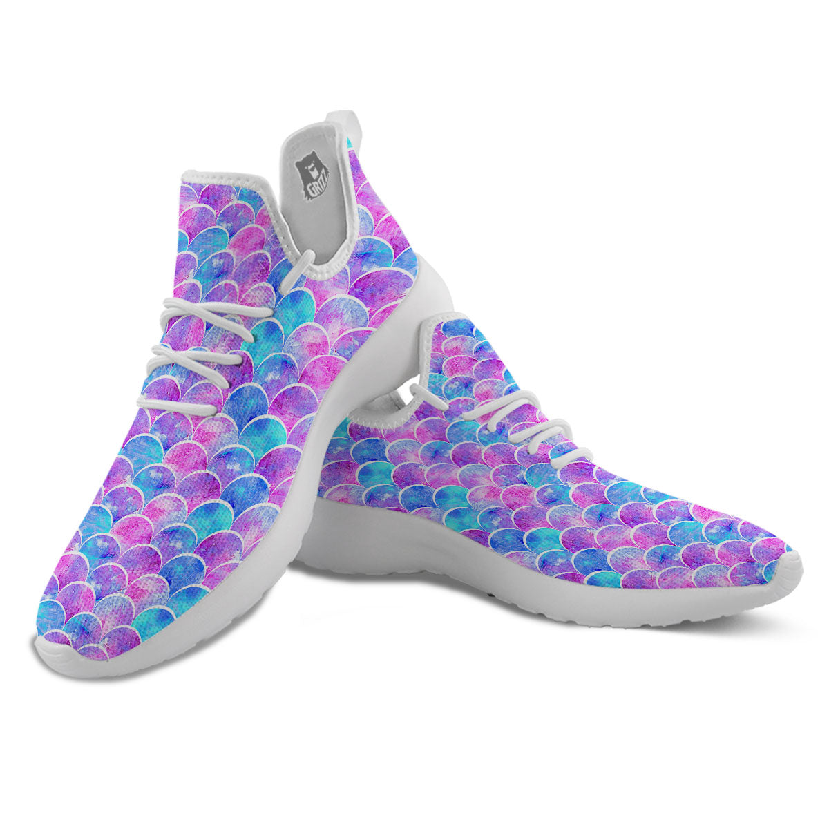 Mermaid Scales Sea Blue Print Pattern White Athletic Shoes-grizzshop