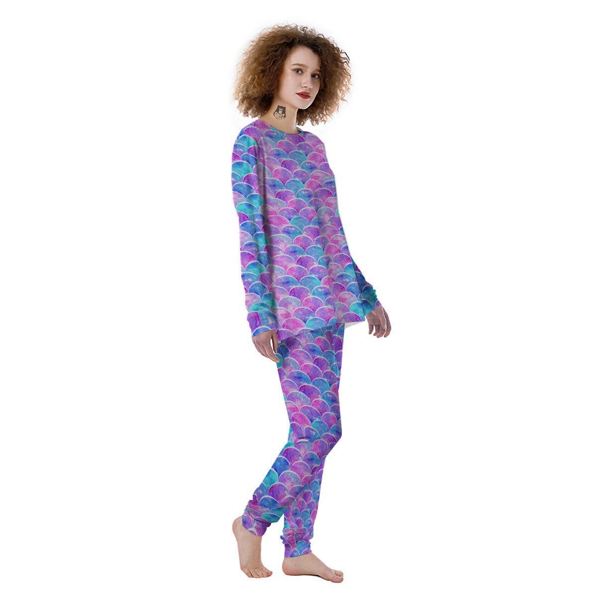 Mermaid Scales Sea Blue Print Pattern Women's Pajamas-grizzshop