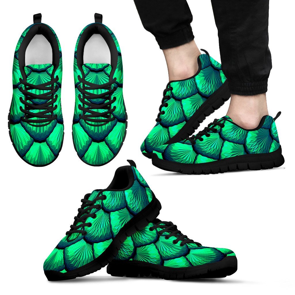 Mermaid Scales Teal Green Pattern Print Black Sneaker Shoes For Men Women-grizzshop