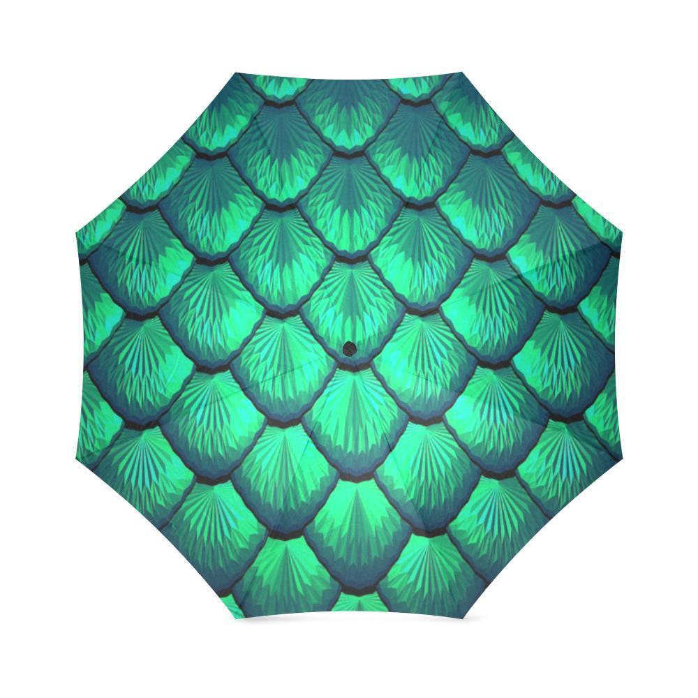 Mermaid Scales Teal Green Pattern Print Foldable Umbrella-grizzshop