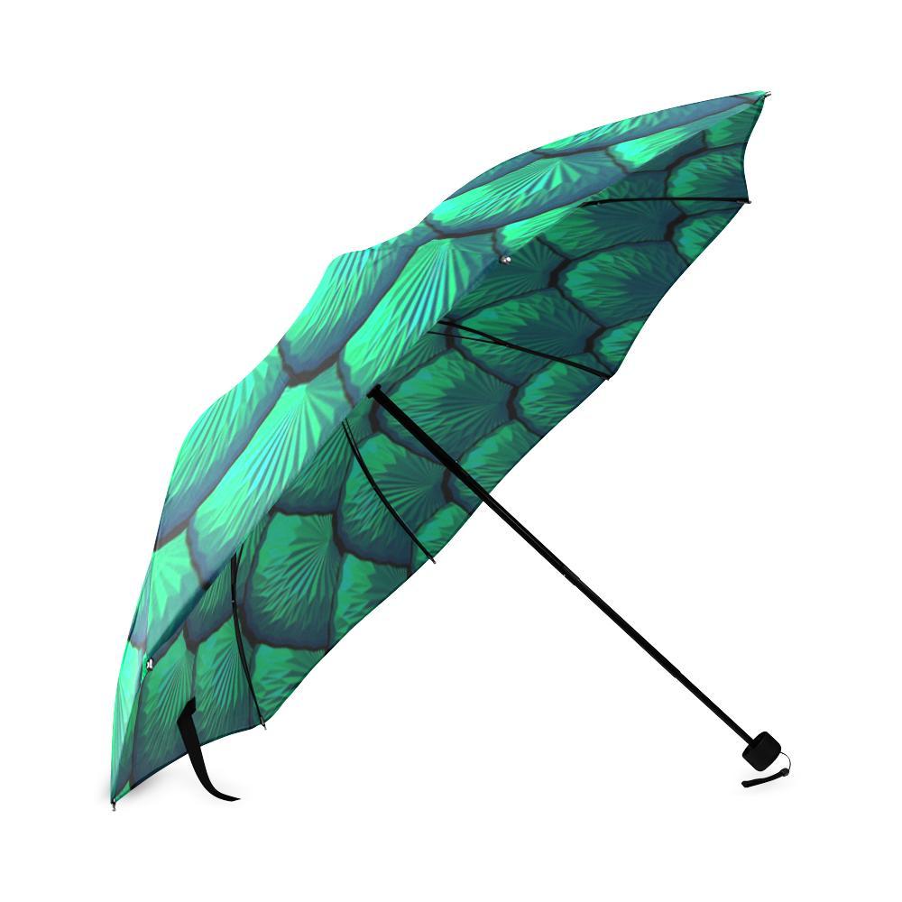 Mermaid Scales Teal Green Pattern Print Foldable Umbrella-grizzshop
