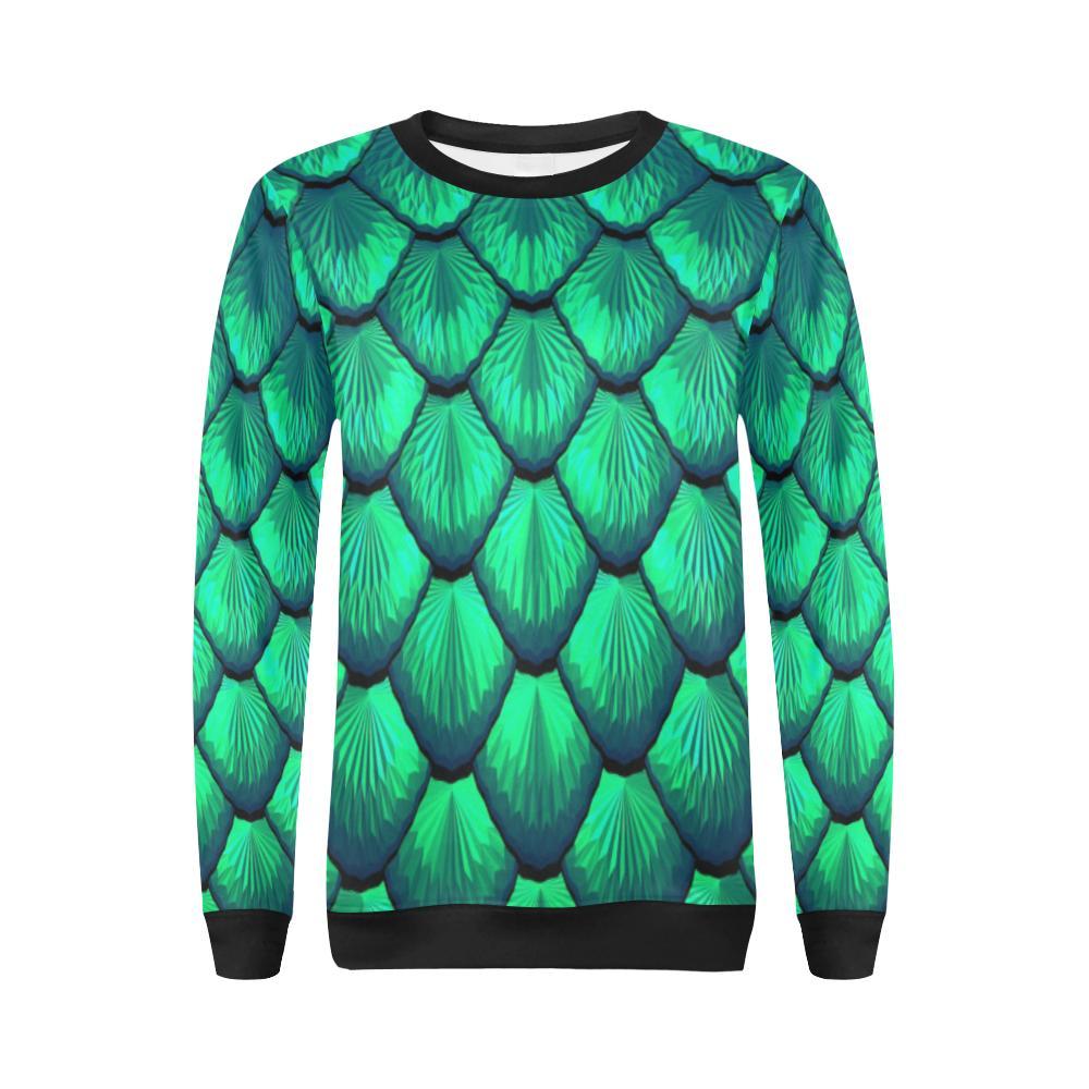 Mermaid Scales Teal Green Pattern Print Women Crewneck Sweatshirt-grizzshop