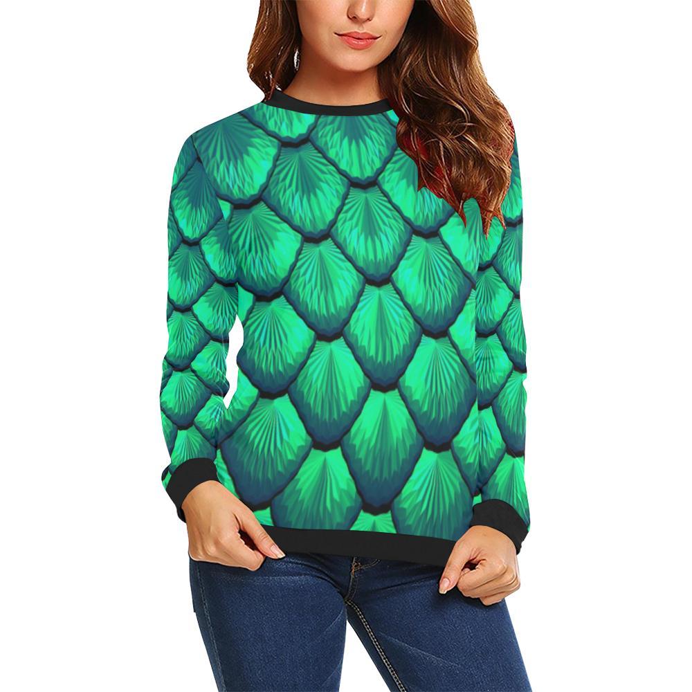 Mermaid Scales Teal Green Pattern Print Women Crewneck Sweatshirt-grizzshop