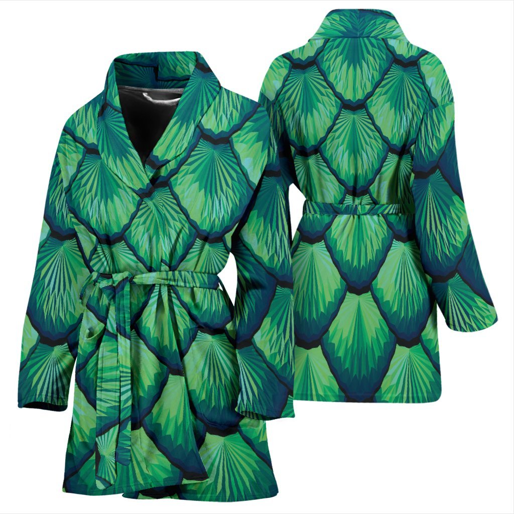 Mermaid Scales Teal Green Pattern Print Women Long Robe-grizzshop