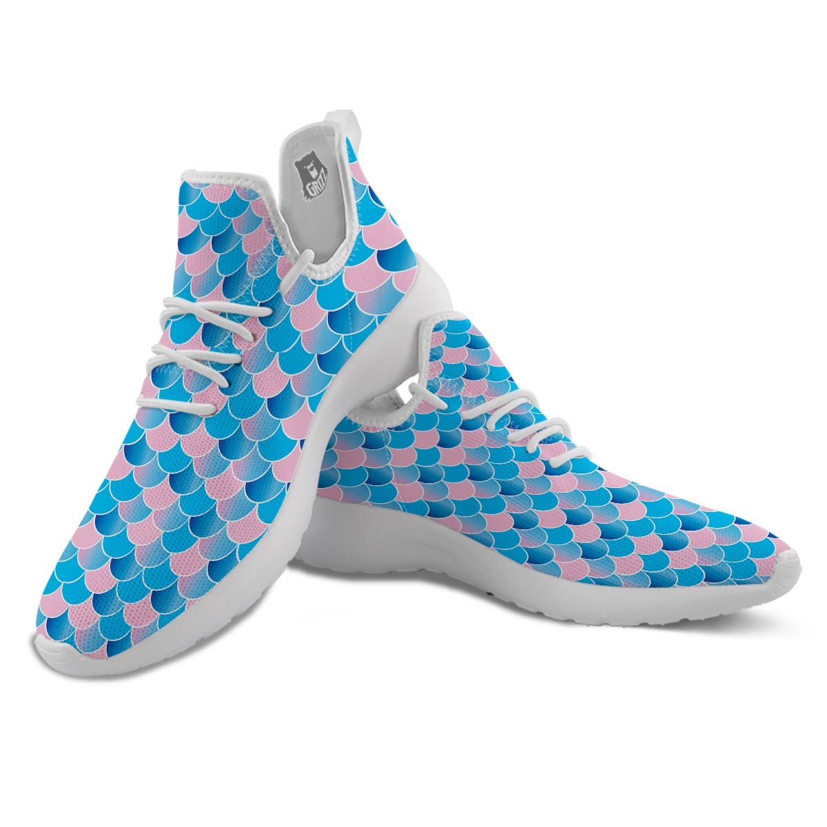 Mermaid Scales Teal Pink Print Pattern White Athletic Shoes-grizzshop