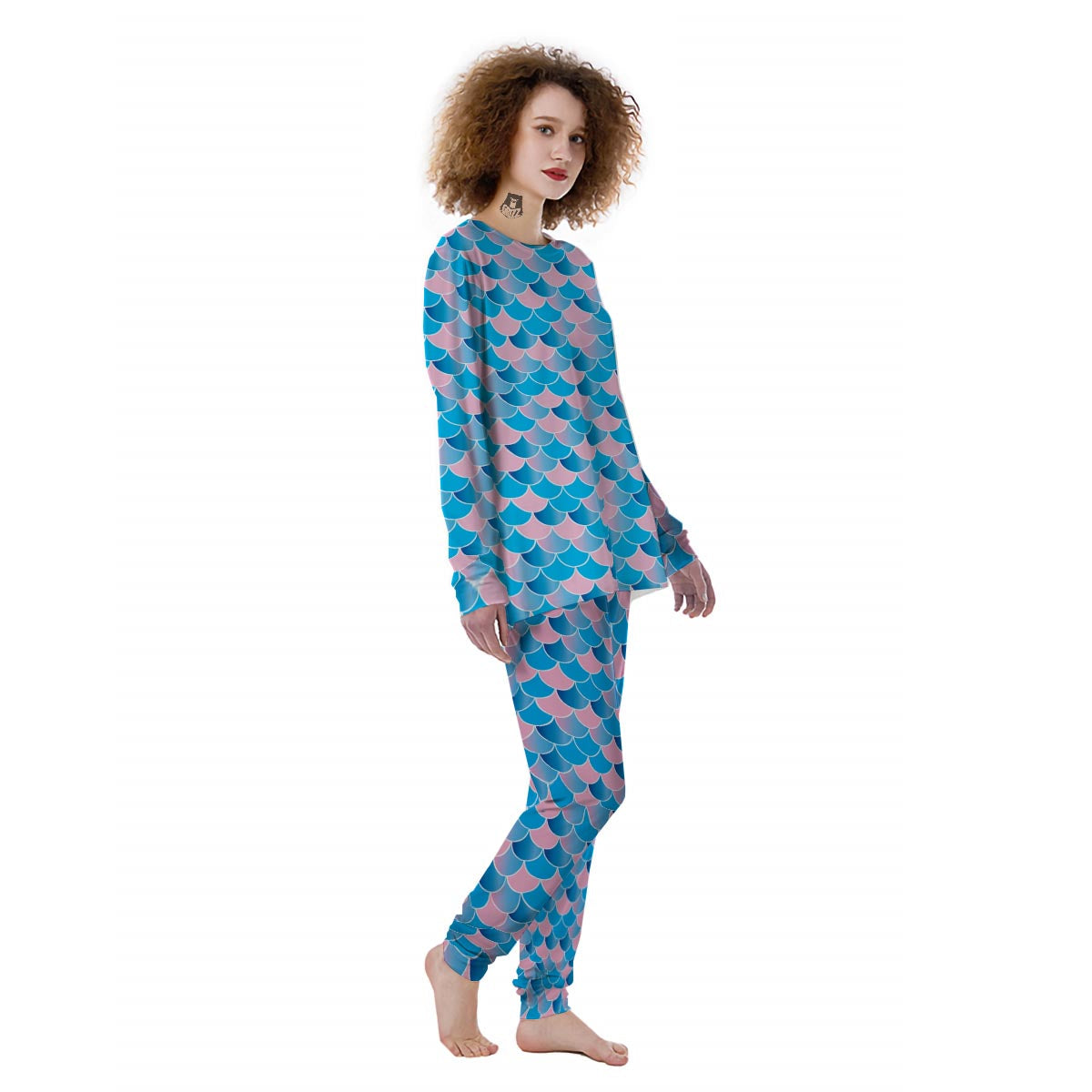 Mermaid Scales Teal Pink Print Pattern Women's Pajamas-grizzshop