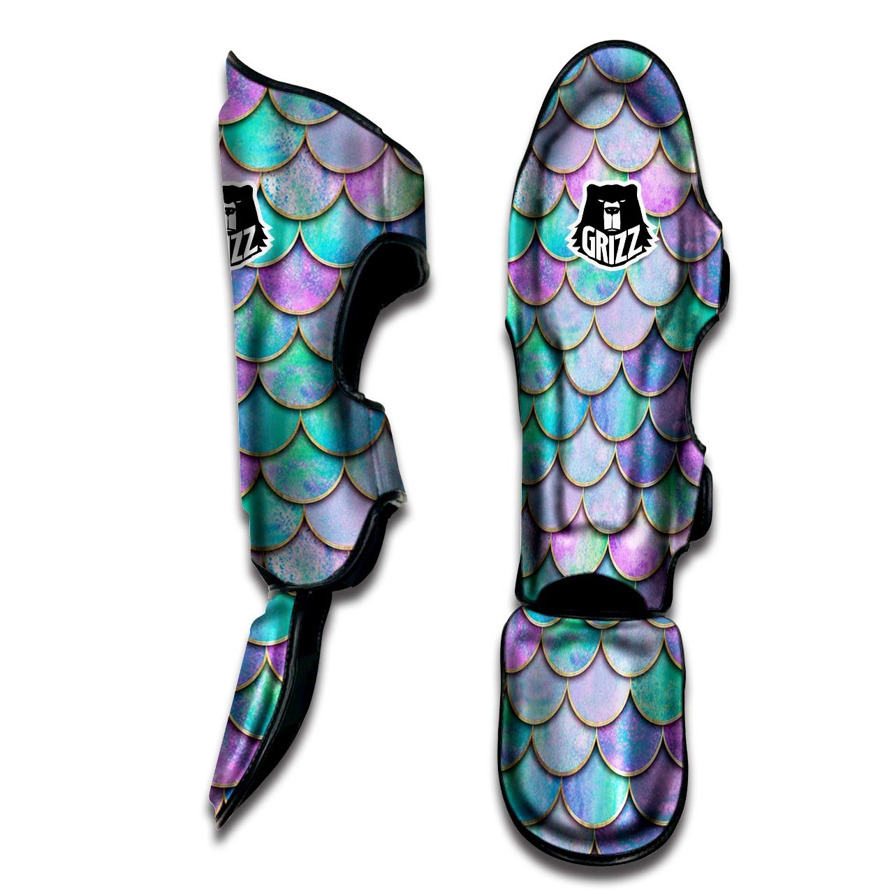 Mermaid Scales Teal Purple Print Pattern Muay Thai Shin Guards-grizzshop