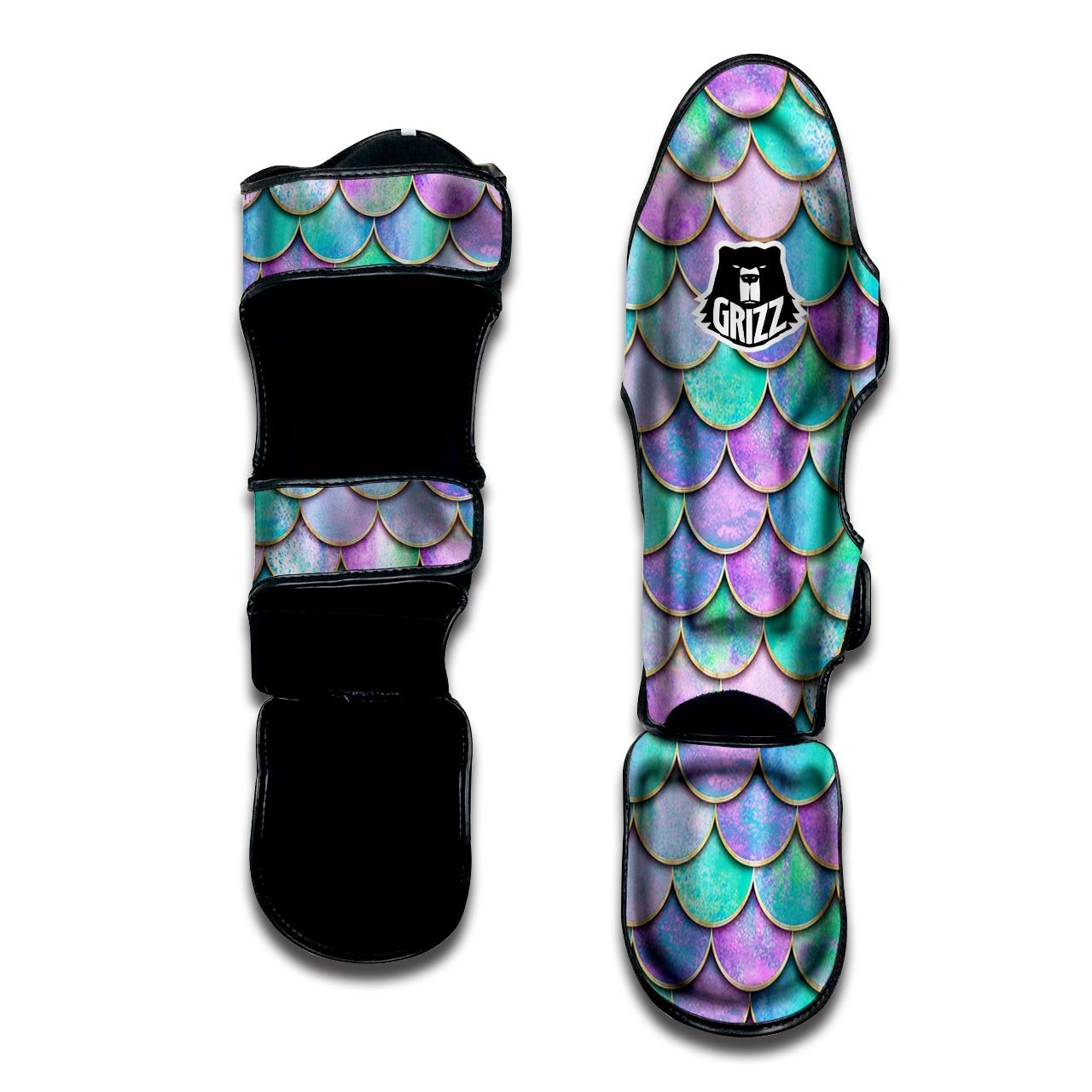 Mermaid Scales Teal Purple Print Pattern Muay Thai Shin Guards-grizzshop