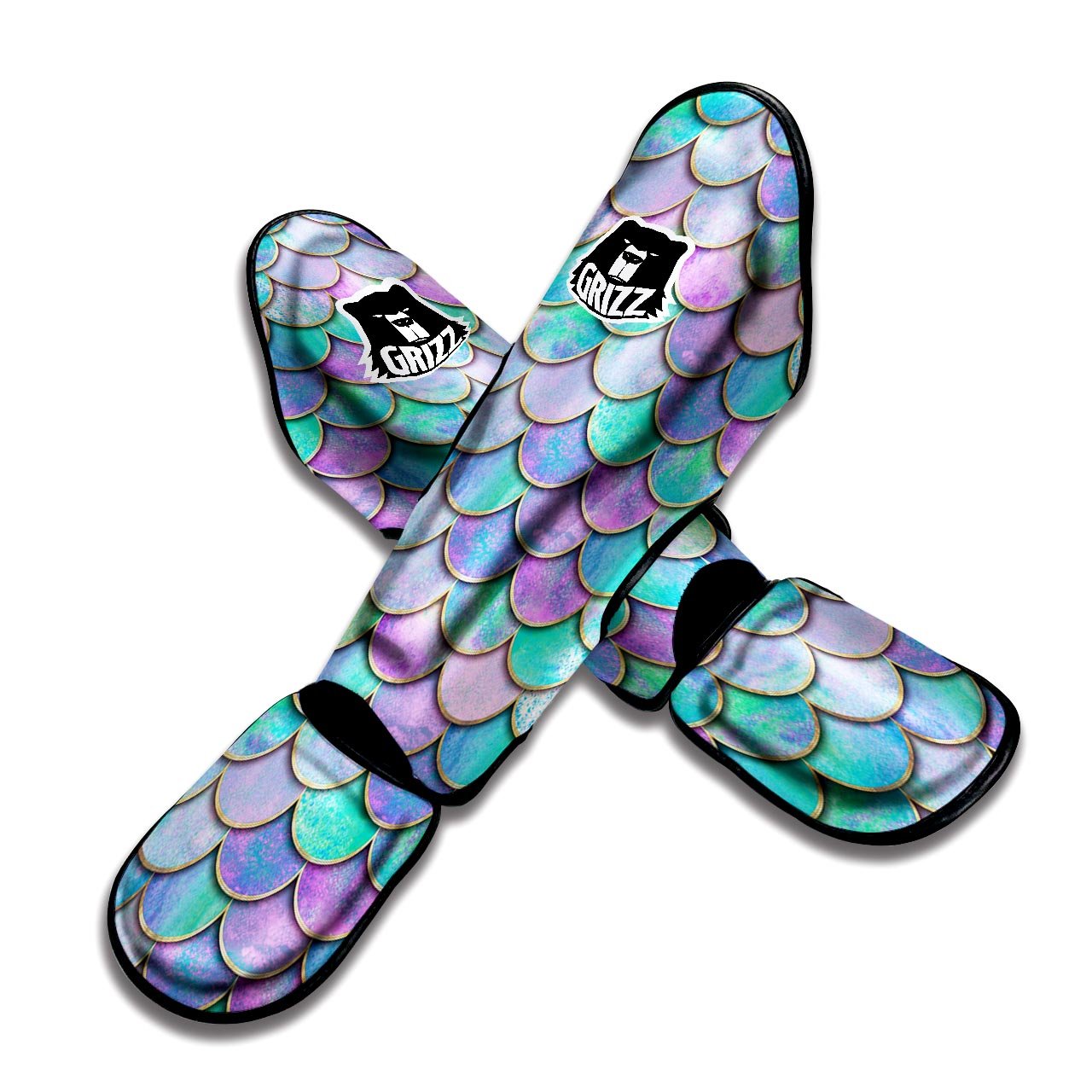 Mermaid Scales Teal Purple Print Pattern Muay Thai Shin Guards-grizzshop