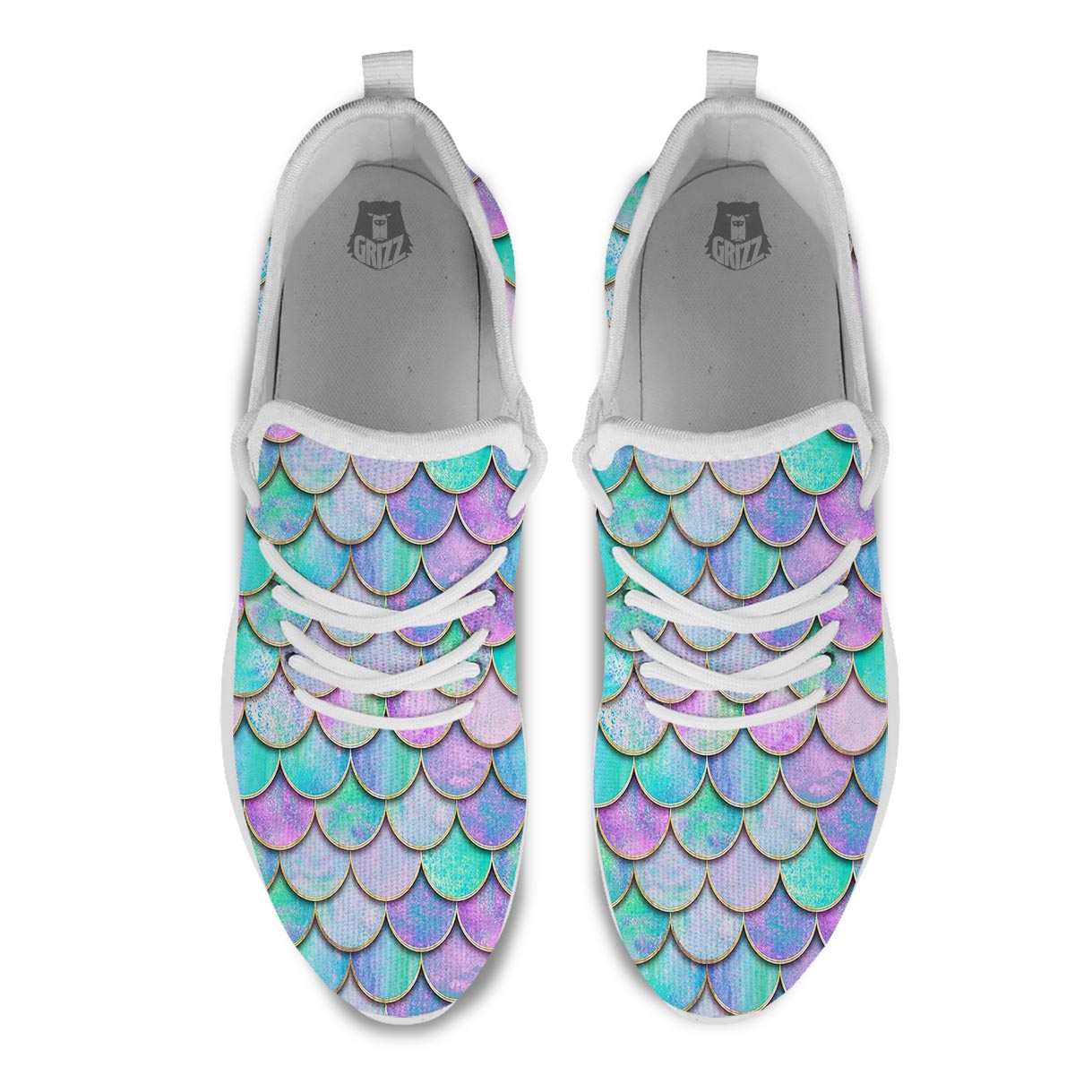 Mermaid Scales Teal Purple Print Pattern White Athletic Shoes-grizzshop