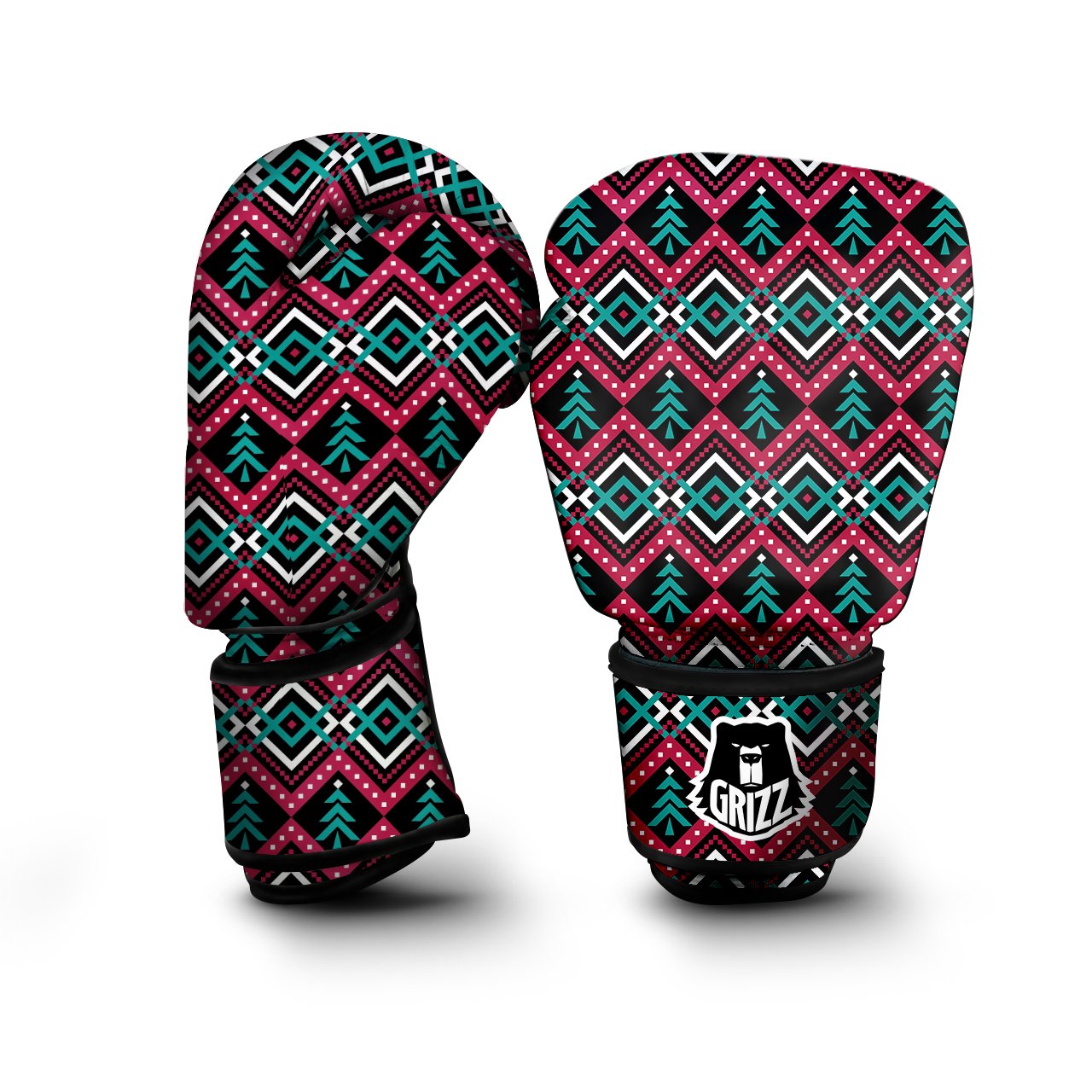 Merry Christmas Zigzag Print Pattern Boxing Gloves-grizzshop