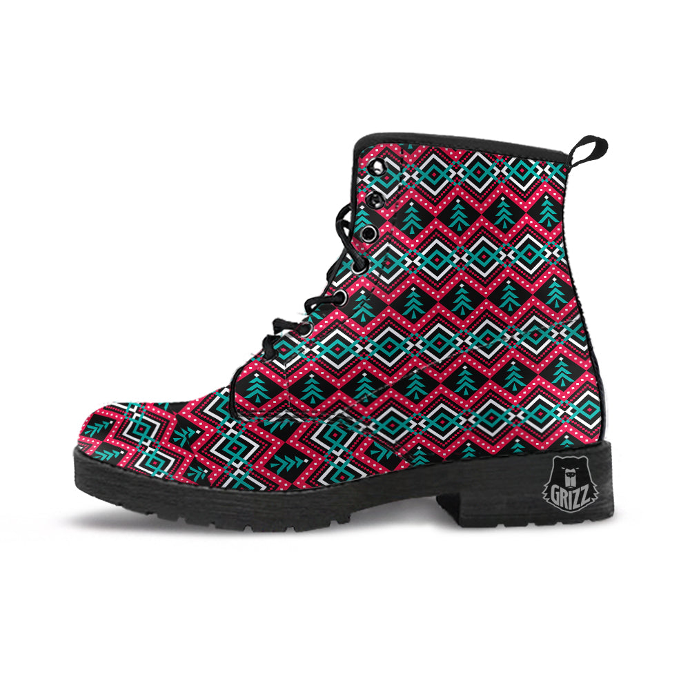 Merry Christmas Zigzag Print Pattern Leather Boots-grizzshop