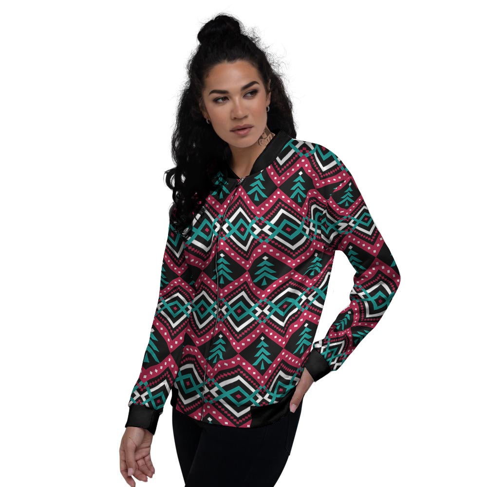 Merry Christmas Zigzag Print Pattern Women's Bomber Jacket-grizzshop