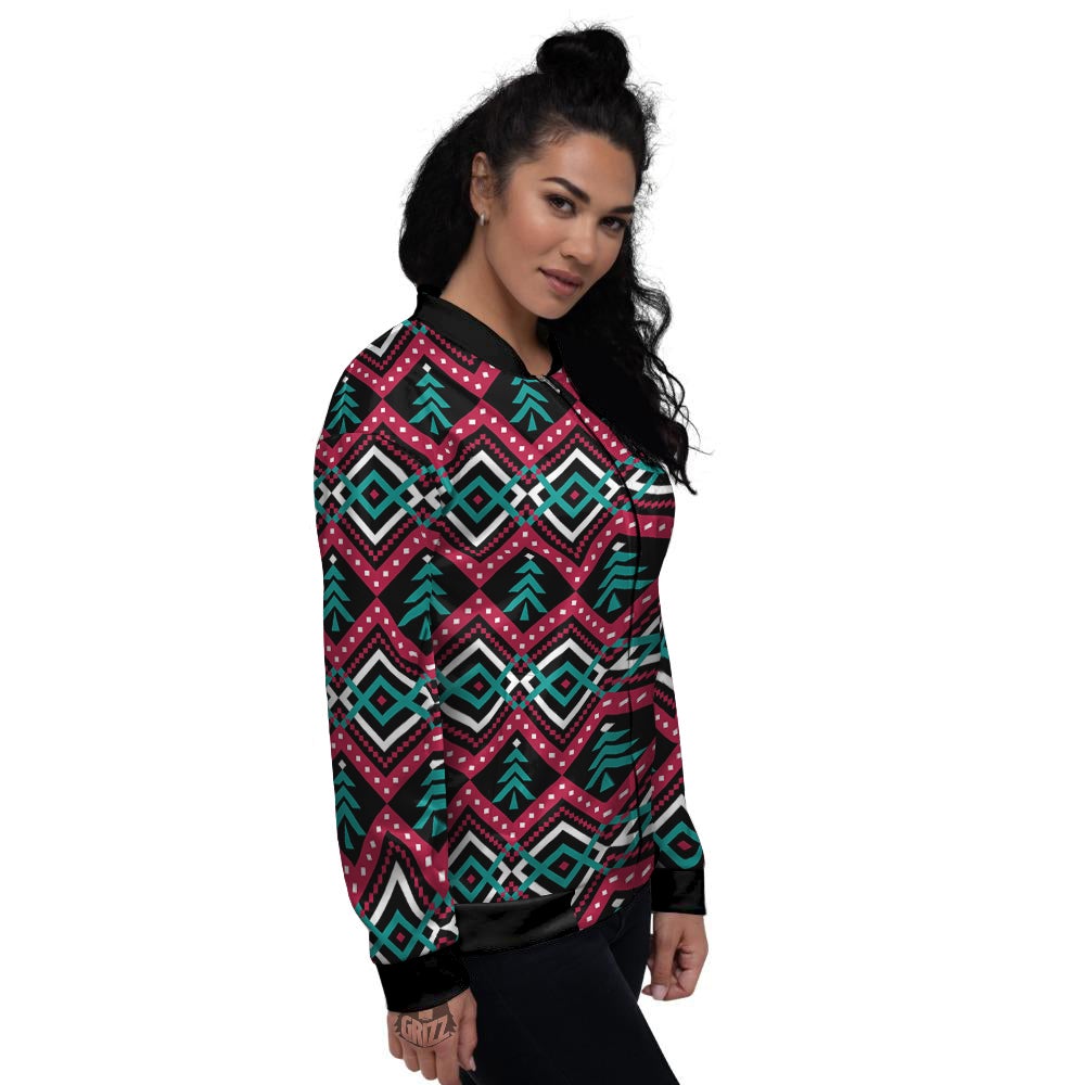 Merry Christmas Zigzag Print Pattern Women's Bomber Jacket-grizzshop