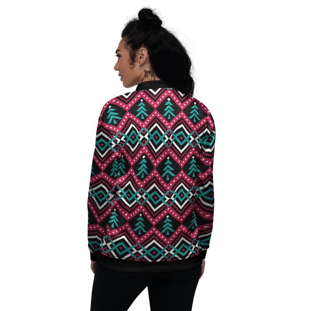 Merry Christmas Zigzag Print Pattern Women's Bomber Jacket-grizzshop