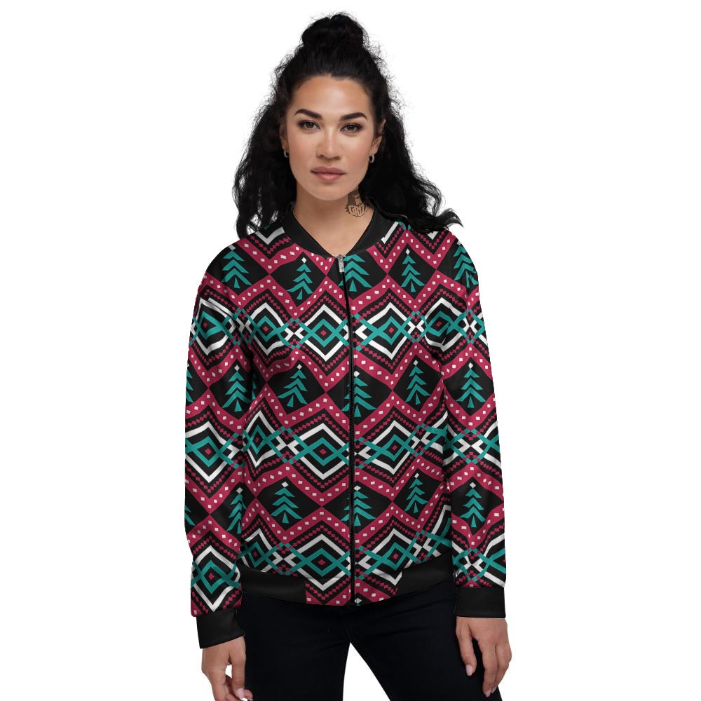 Merry Christmas Zigzag Print Pattern Women's Bomber Jacket-grizzshop