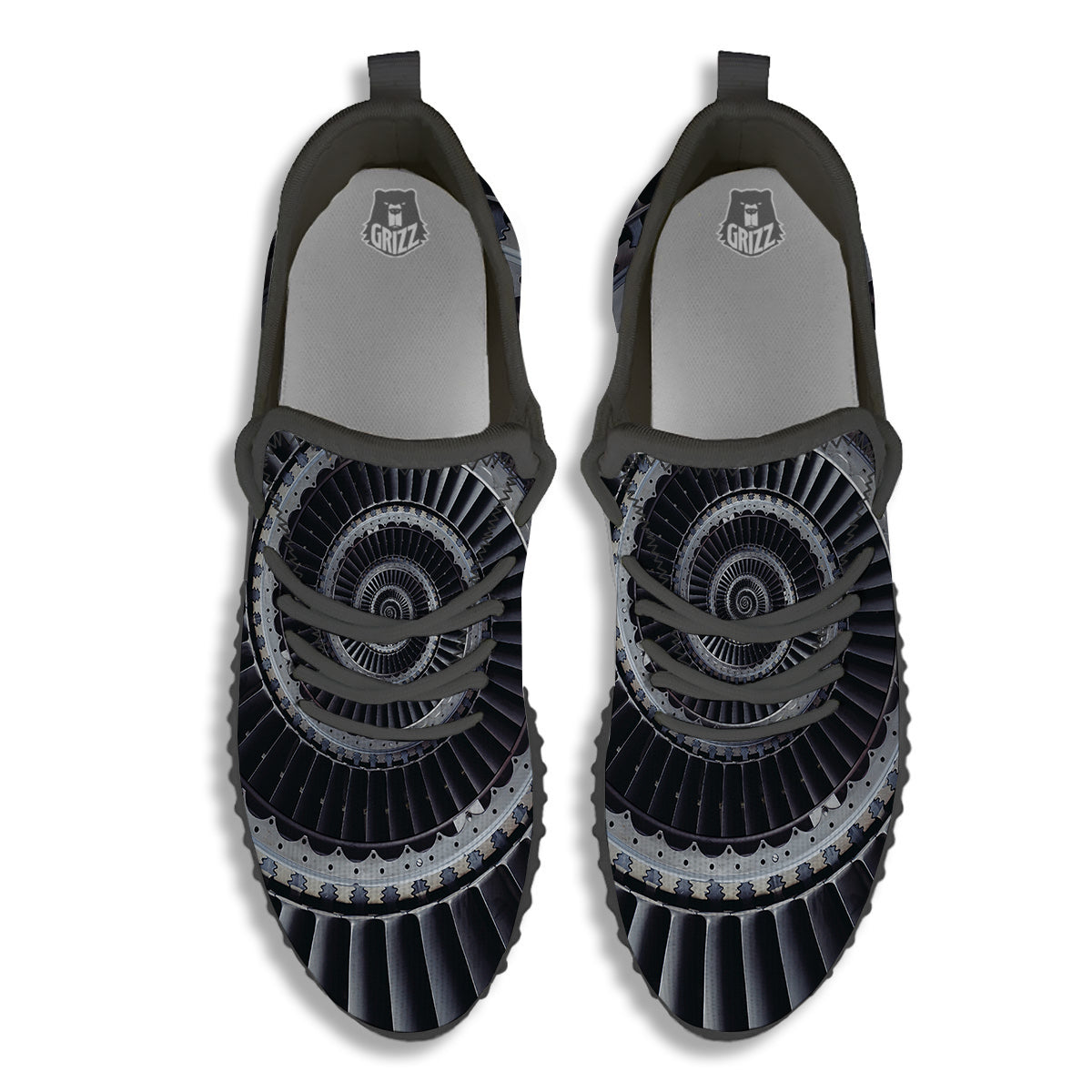 Metal Spiral Dark Navy Print Black Walking Shoes-grizzshop