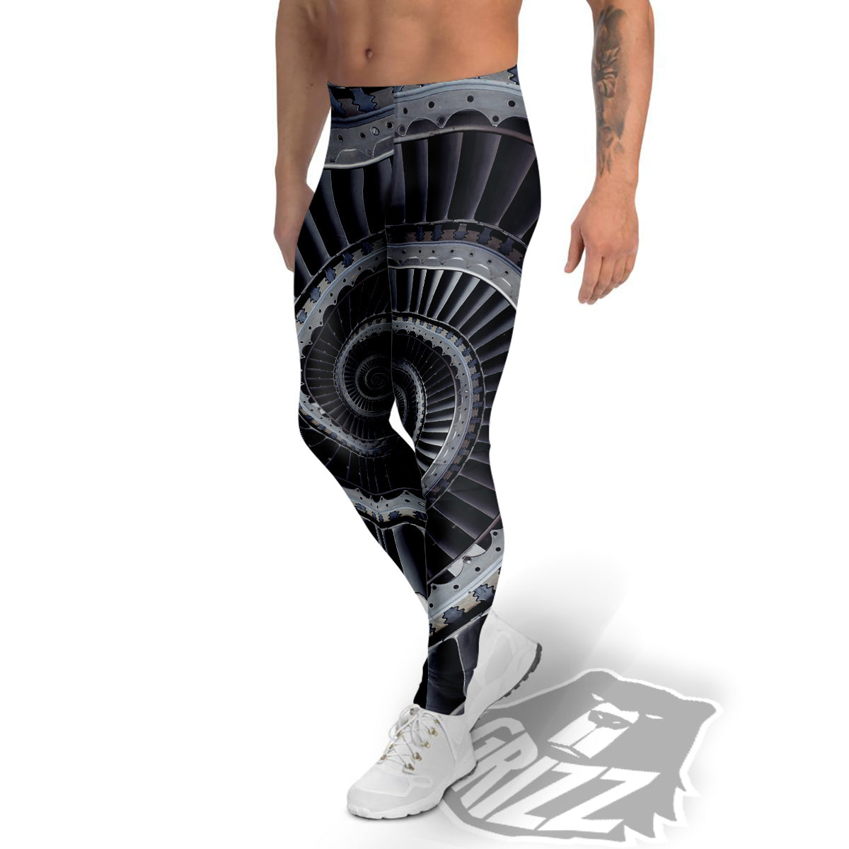 Metal Spiral Dark Navy Print Men's Leggings-grizzshop