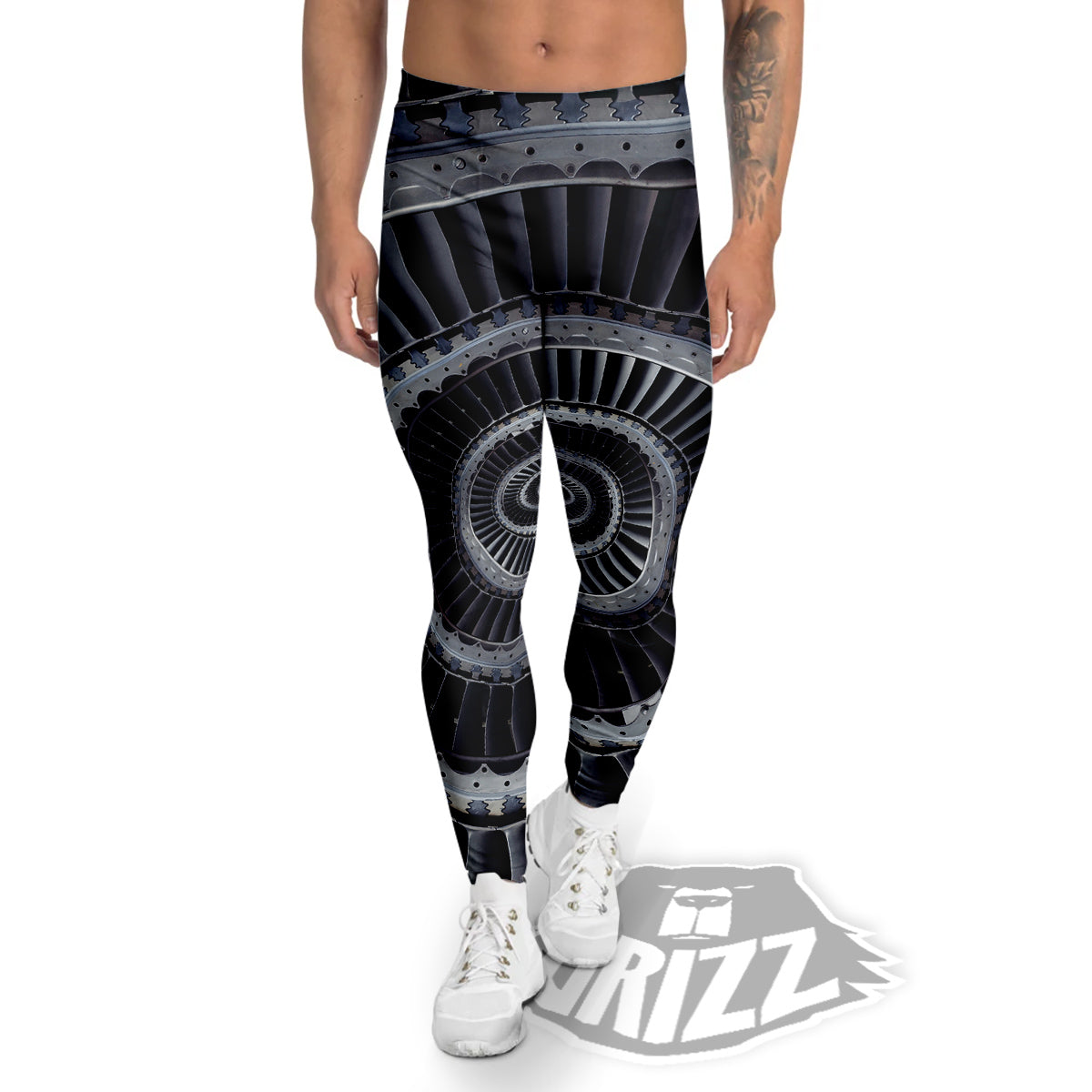 Metal Spiral Dark Navy Print Men's Leggings-grizzshop