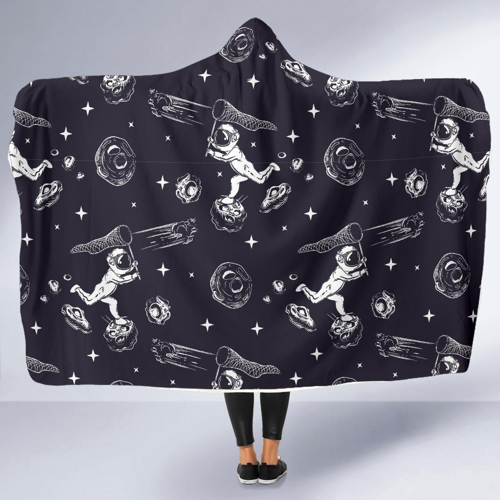 Metero Astronaut Print Pattern Hooded Blanket-grizzshop