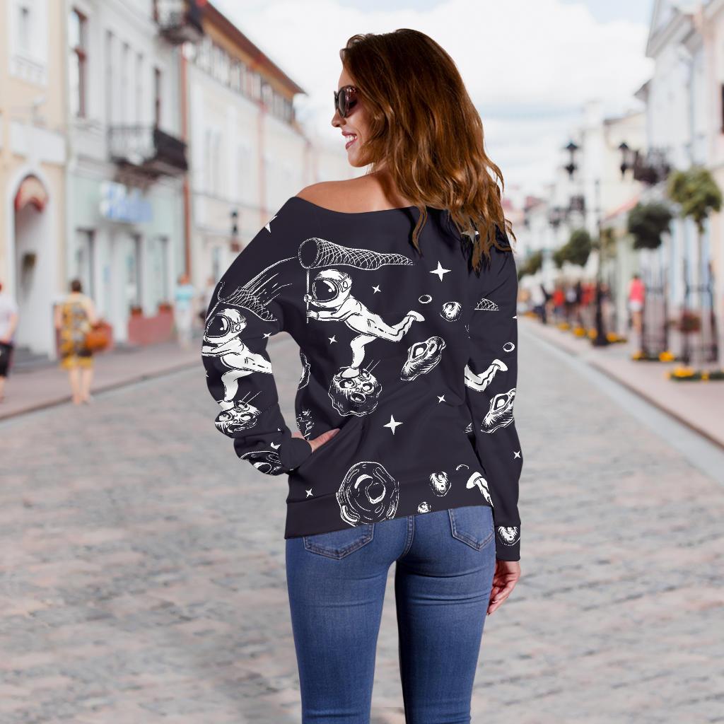 Metero Astronaut Print Pattern Women Off Shoulder Sweatshirt-grizzshop