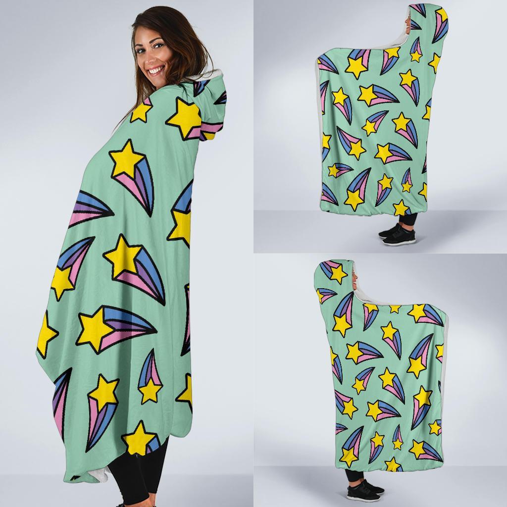 Metero Star Pattern Print Hooded Blanket-grizzshop