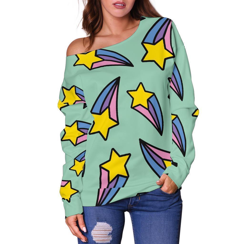 Metero Star Pattern Print Women Off Shoulder Sweatshirt-grizzshop