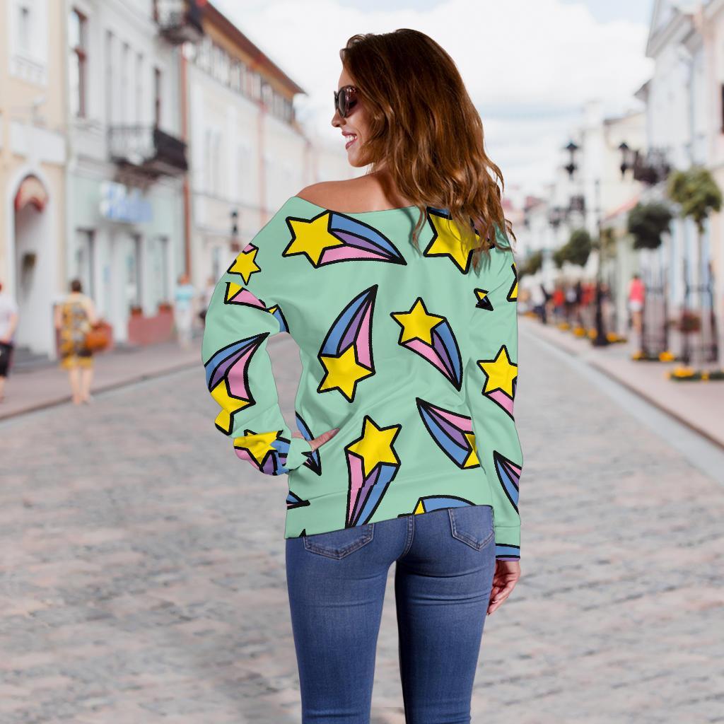 Metero Star Pattern Print Women Off Shoulder Sweatshirt-grizzshop