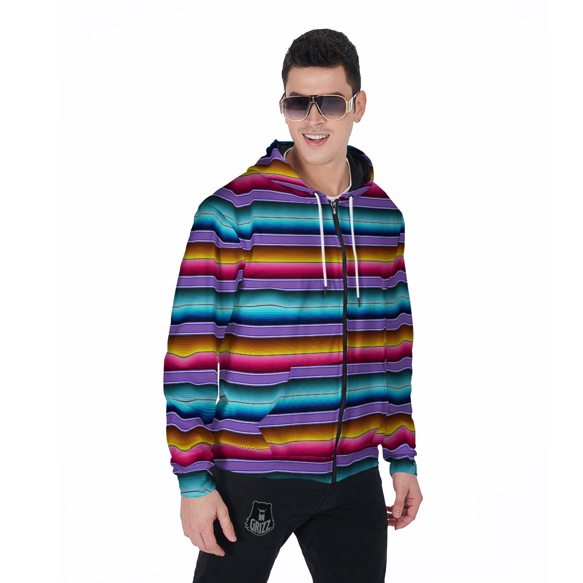 Mexican Baja Serape Men's Zip Up Hoodie-grizzshop