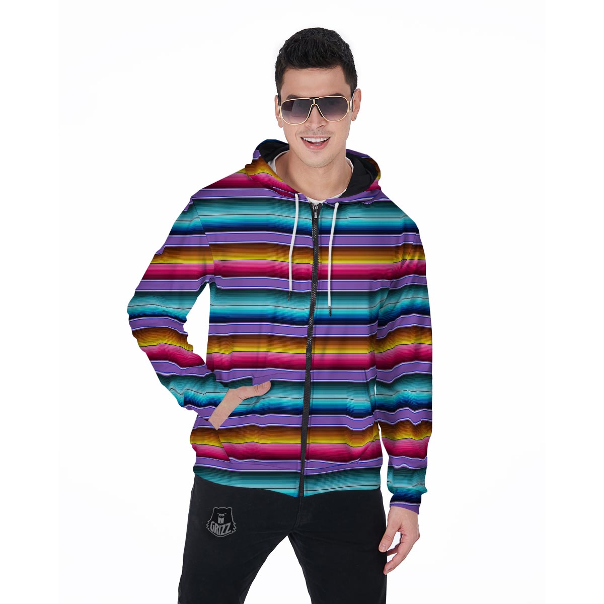 Mexican Baja Serape Men's Zip Up Hoodie-grizzshop