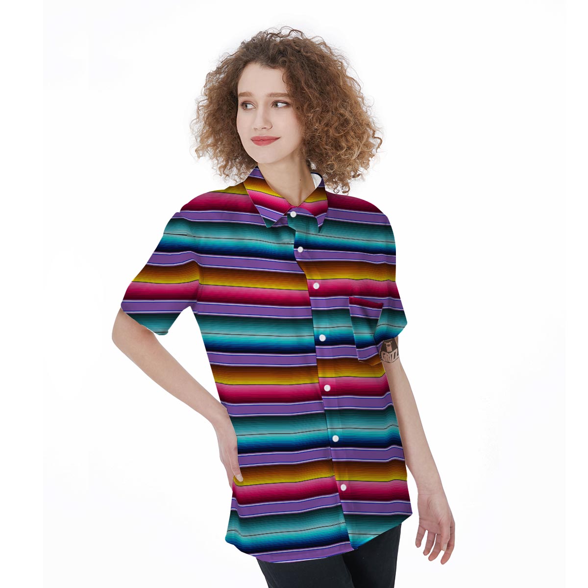 Mexican Baja Serape Women's Short Sleeve Shirts-grizzshop