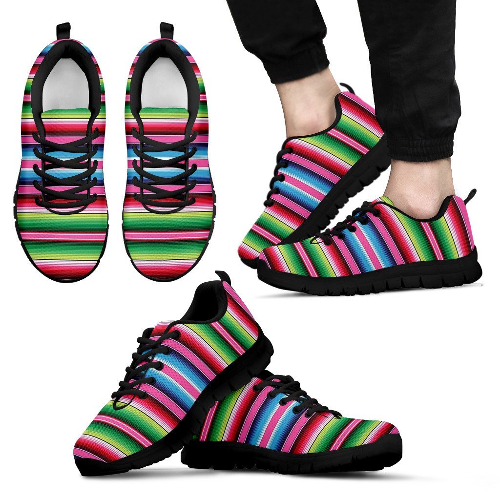 Mexican Blanket Baja Serape Pattern Print Black Sneaker Shoes For Men Women-grizzshop