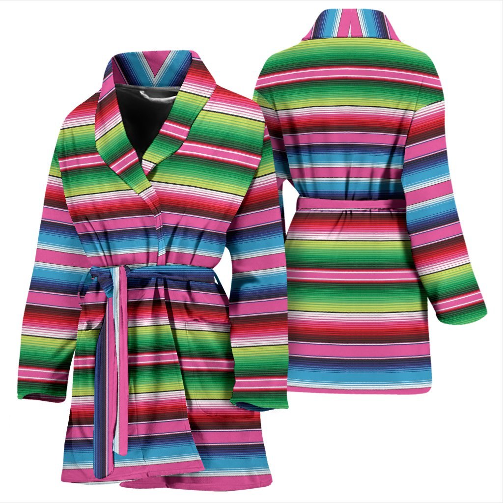 Mexican Blanket Baja Serape Pattern Print Women Long Robe-grizzshop