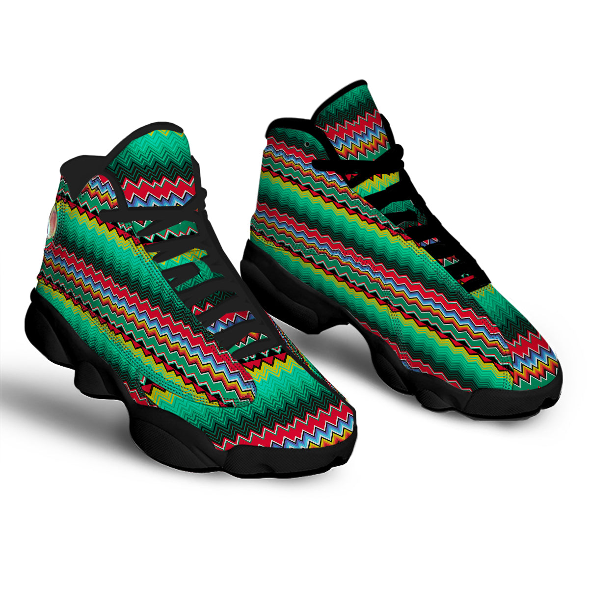 Mexican Blanket Zigzag Colorful Print Black Basketball Shoes-grizzshop