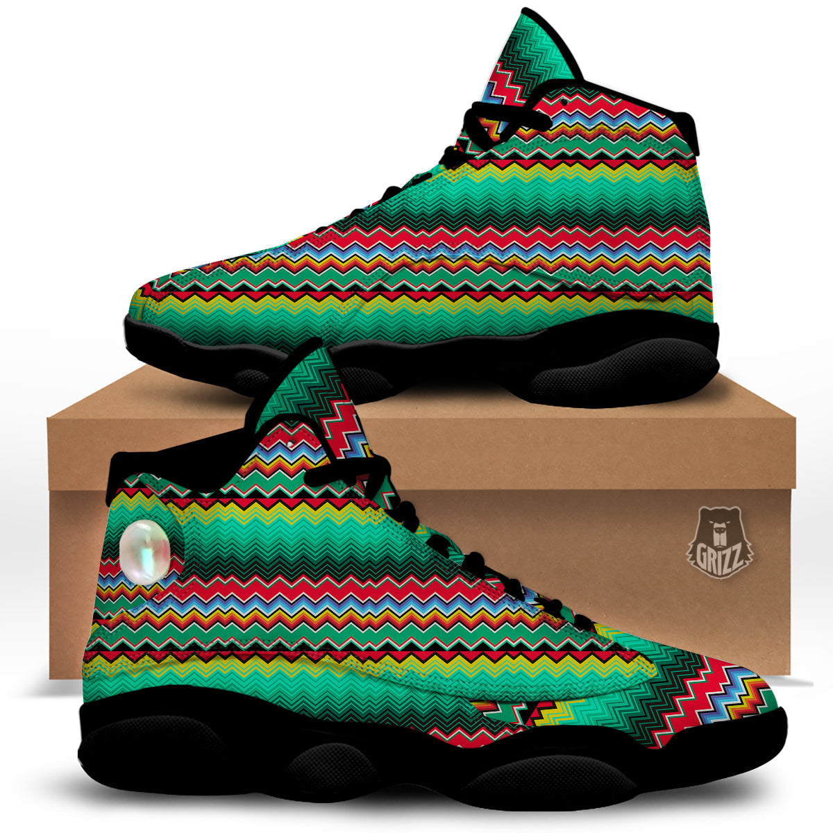 Mexican Blanket Zigzag Colorful Print Black Basketball Shoes-grizzshop