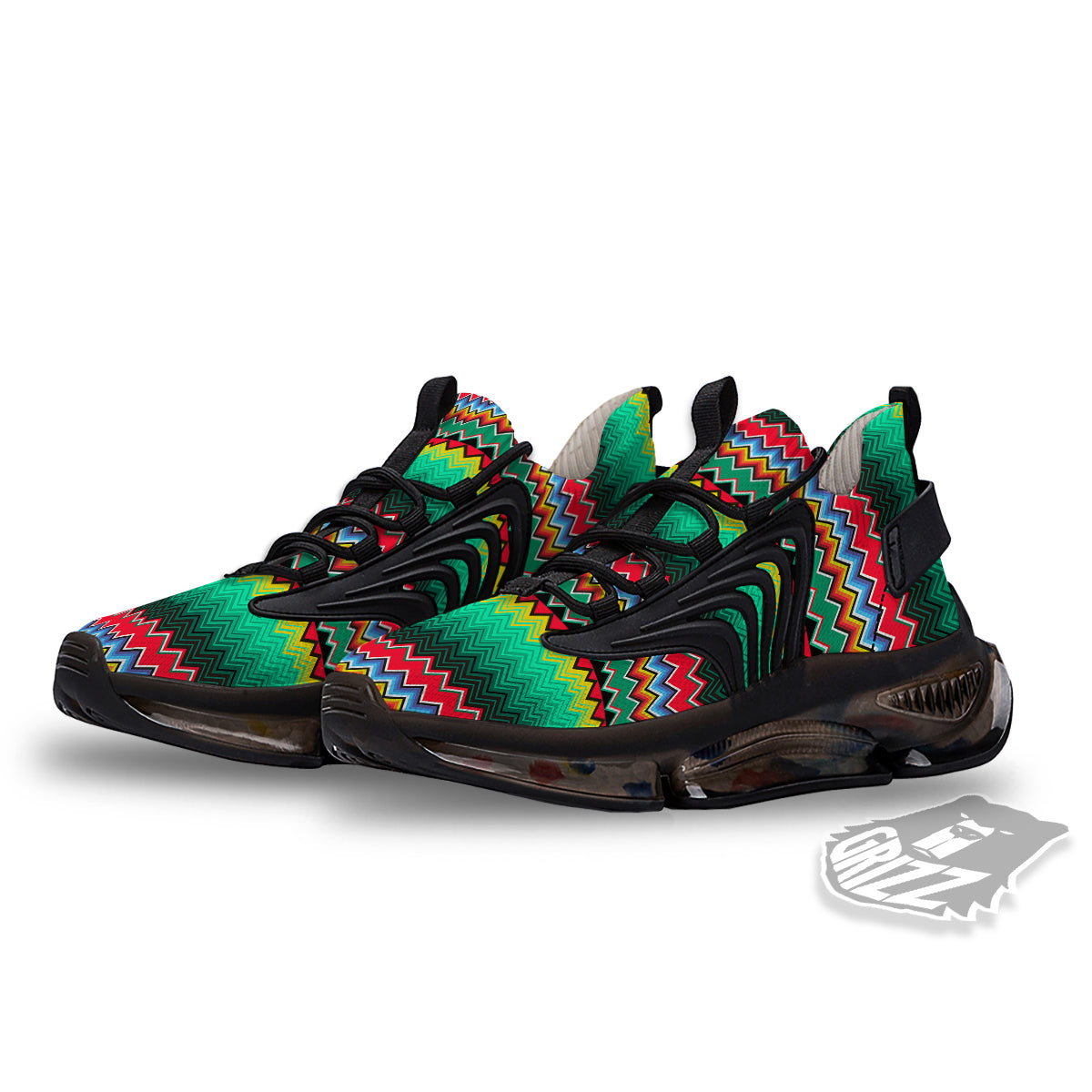 Mexican Blanket Zigzag Colorful Print Black Gym Shoes-grizzshop