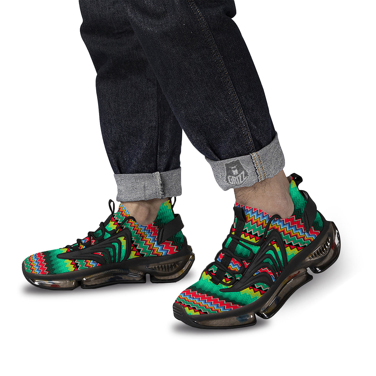 Mexican Blanket Zigzag Colorful Print Black Gym Shoes-grizzshop