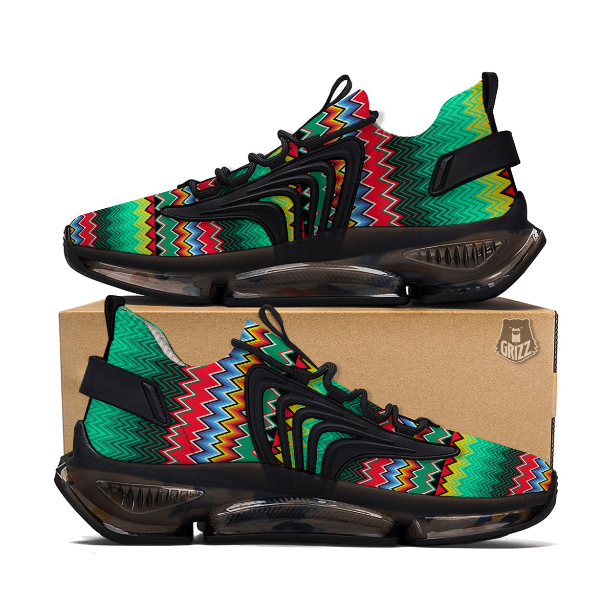 Mexican Blanket Zigzag Colorful Print Black Gym Shoes-grizzshop