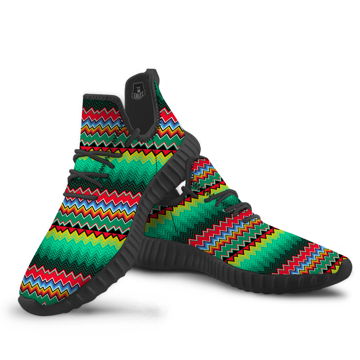 Mexican Blanket Zigzag Colorful Print Black Walking Shoes-grizzshop