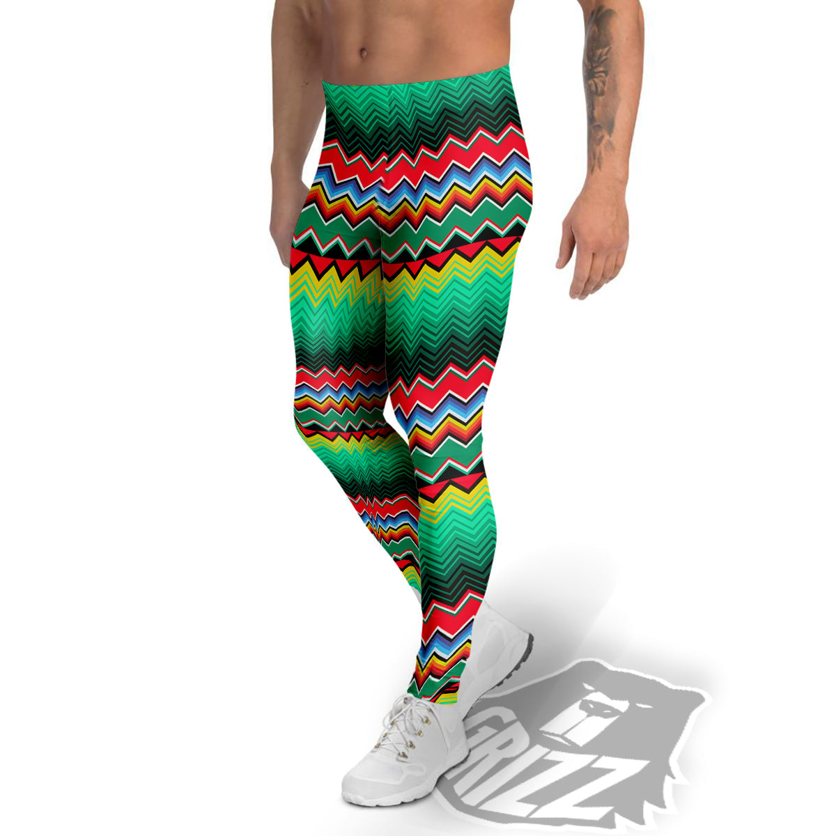 Mexican Blanket Zigzag Colorful Print Men's Leggings-grizzshop