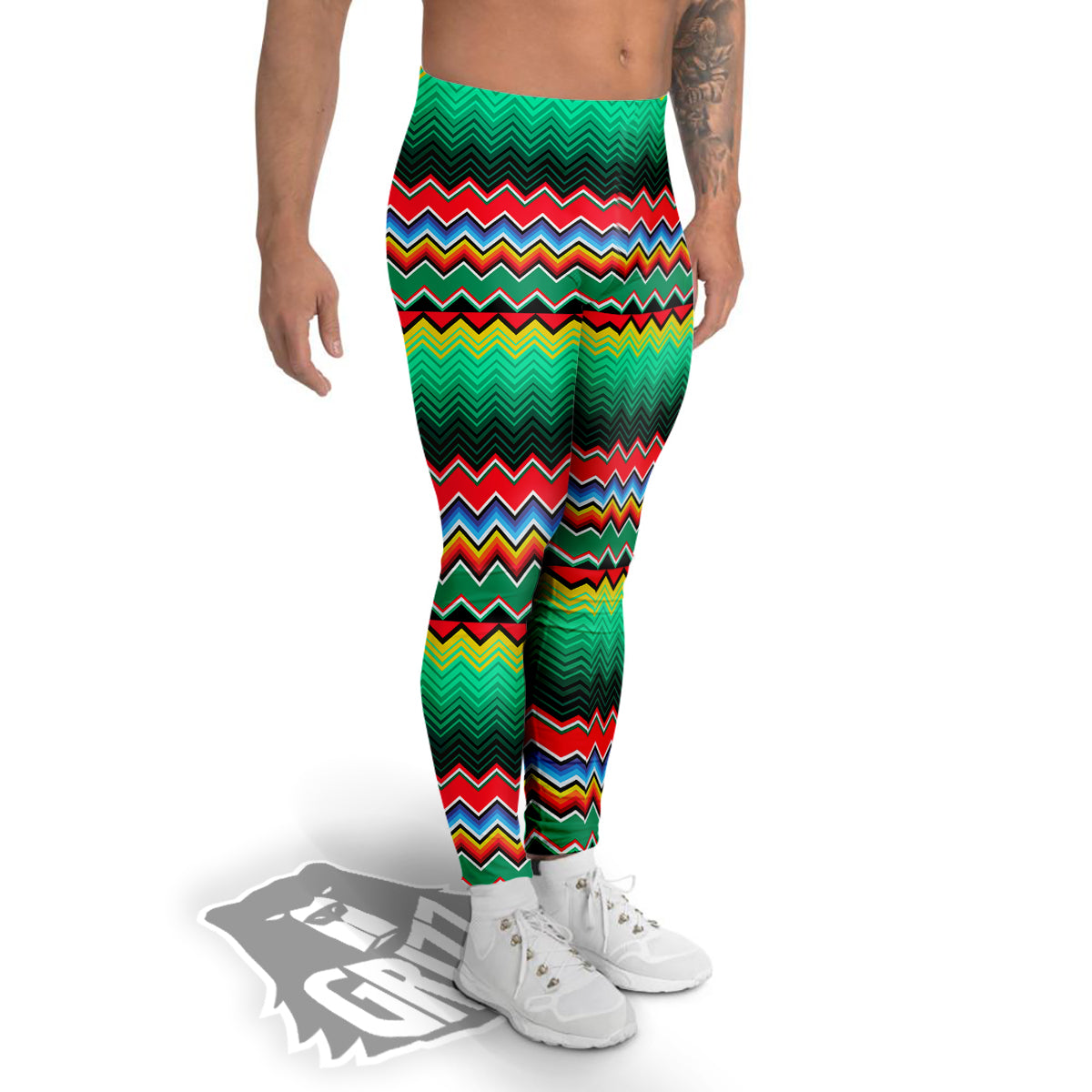 Mexican Blanket Zigzag Colorful Print Men's Leggings-grizzshop