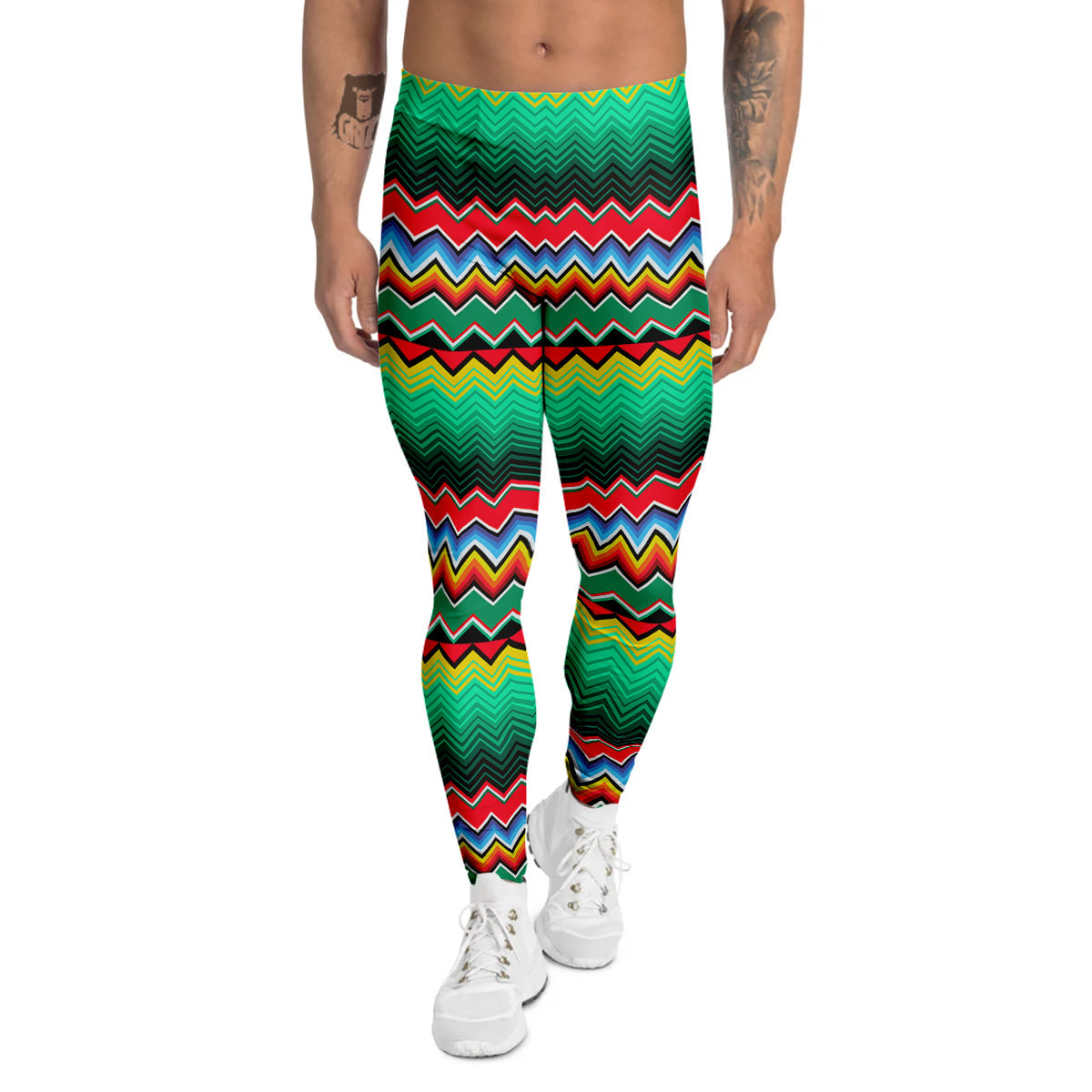 Mexican Blanket Zigzag Colorful Print Men's Leggings-grizzshop