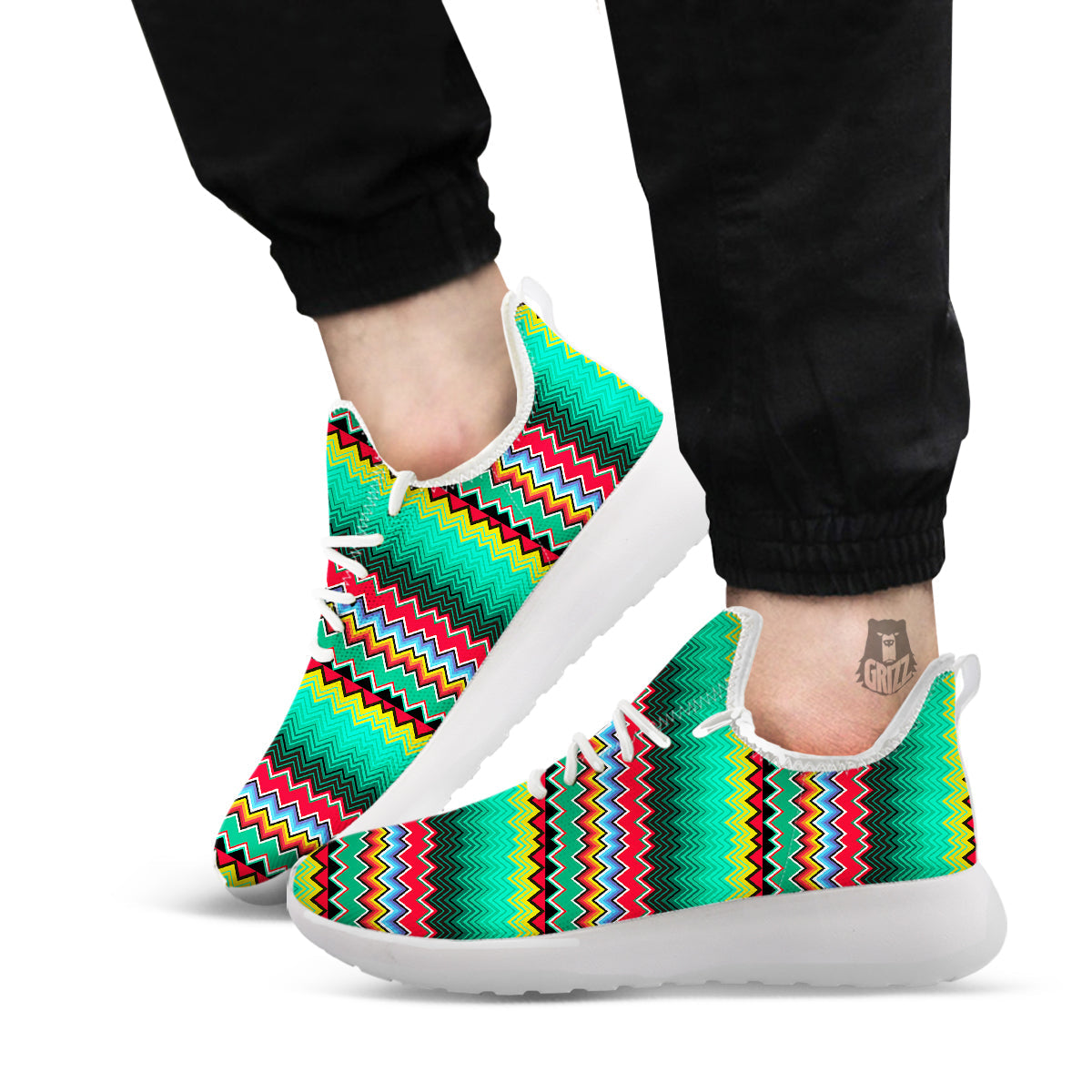 Mexican Blanket Zigzag Colorful Print White Athletic Shoes-grizzshop