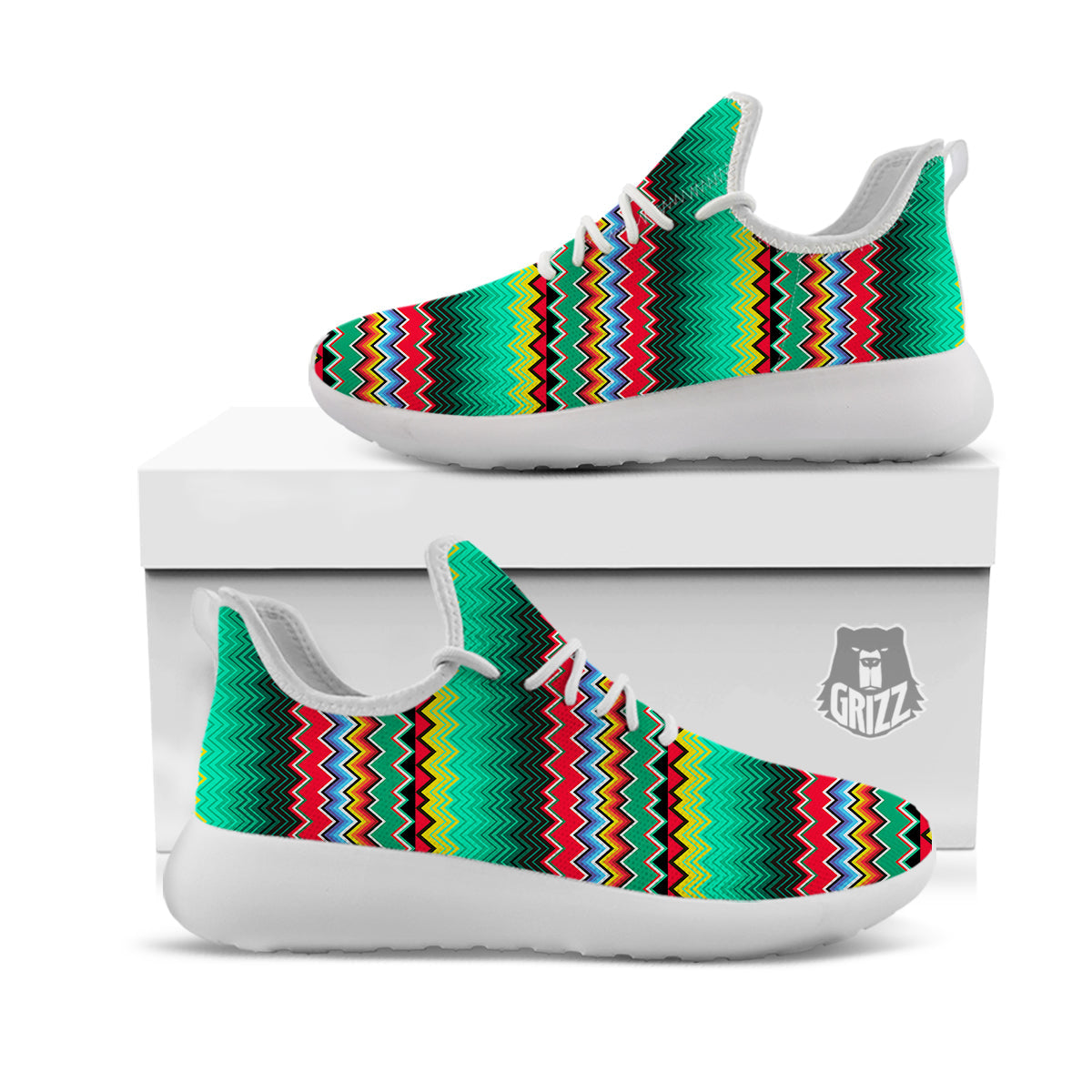 Mexican Blanket Zigzag Colorful Print White Athletic Shoes-grizzshop