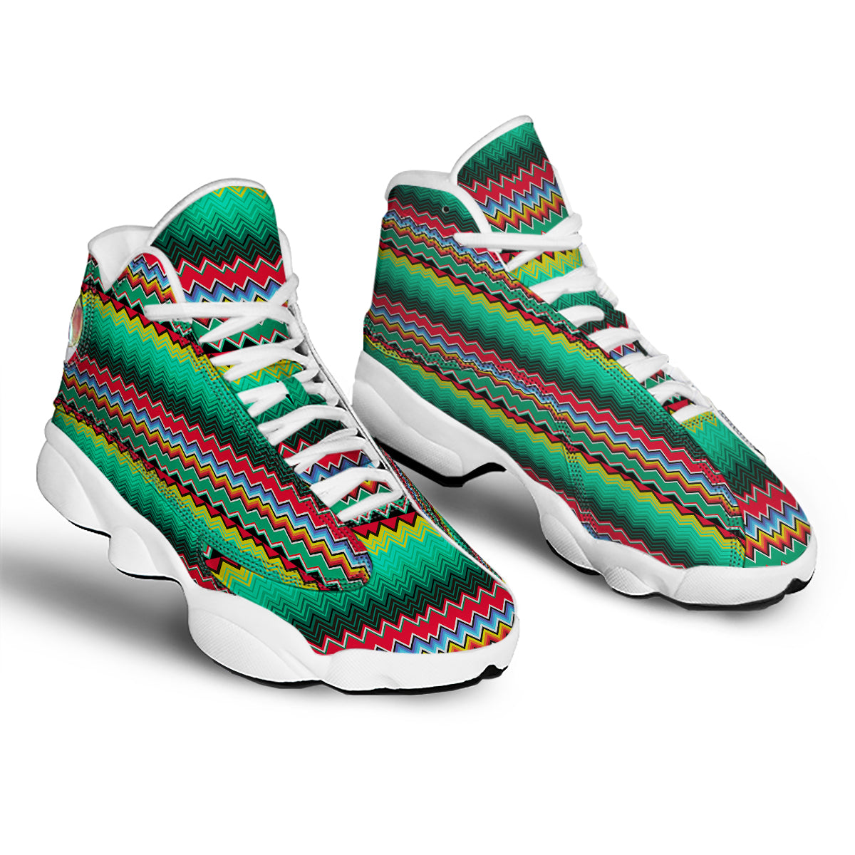 Mexican Blanket Zigzag Colorful Print White Basketball Shoes-grizzshop