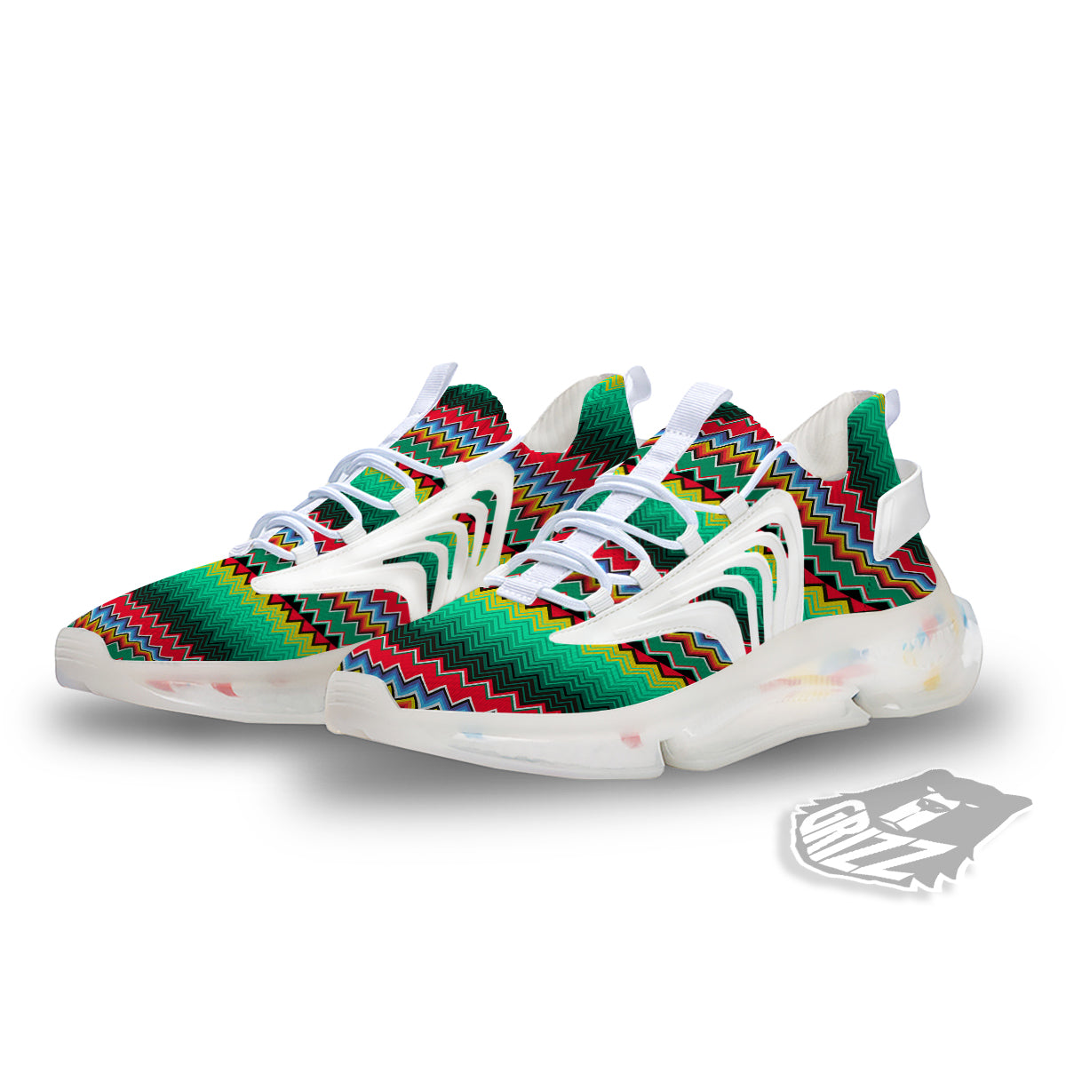 Mexican Blanket Zigzag Colorful Print White Gym Shoes-grizzshop